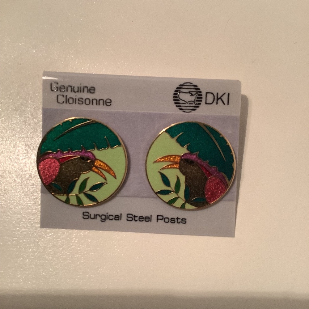 harlequin bird cloisonné earrings with surgical steel post